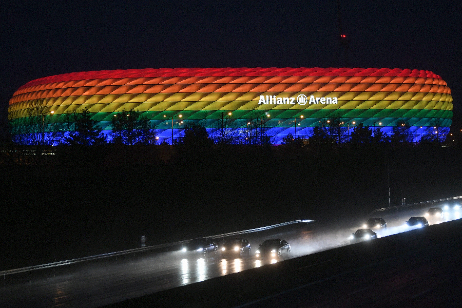 Allianz Arena illuminated in the rainbow colours