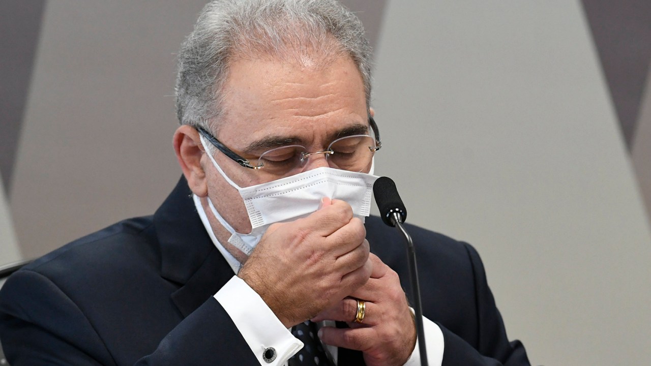 O ministro da Saúde, Marcelo Queiroga, durante depoimento na CPI da Pandemia -