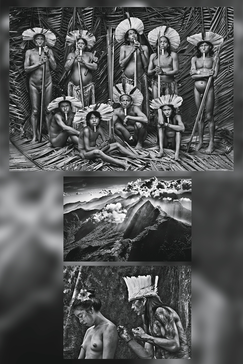 REGISTROS DA FLORESTA - À cima, homens da tribo Zoé, no Pará; no meio, a Serra do Marauiá, no Amazonas; e a pintura corporal dos índios iauanauás, no Acre: tesouros isolados -