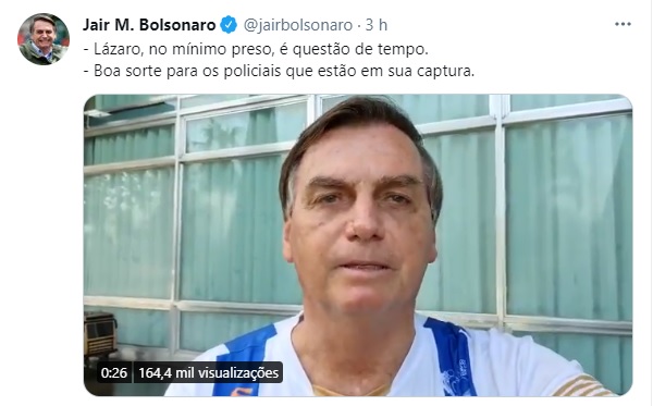 O presidente Bolsonaro publica vídeo no Twitter