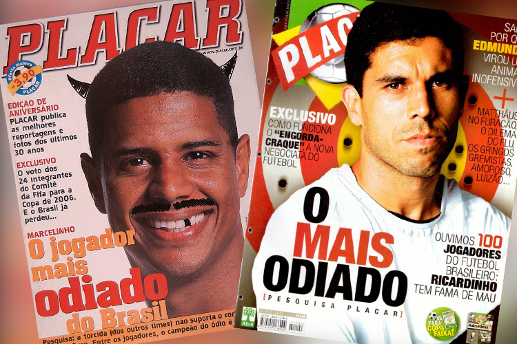 Capas da revista Placar, de 2000, com Marcelinho, e de 2006, com Ricardinho -