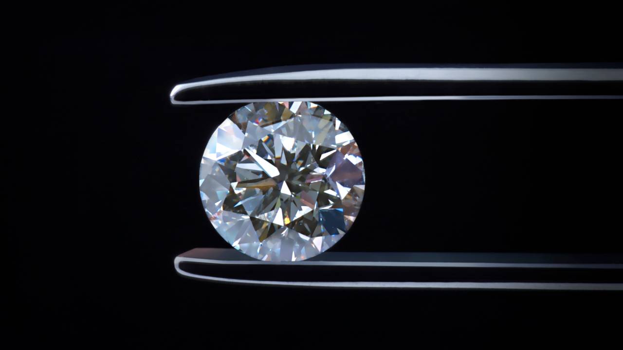 Large princess cut diamond on black background