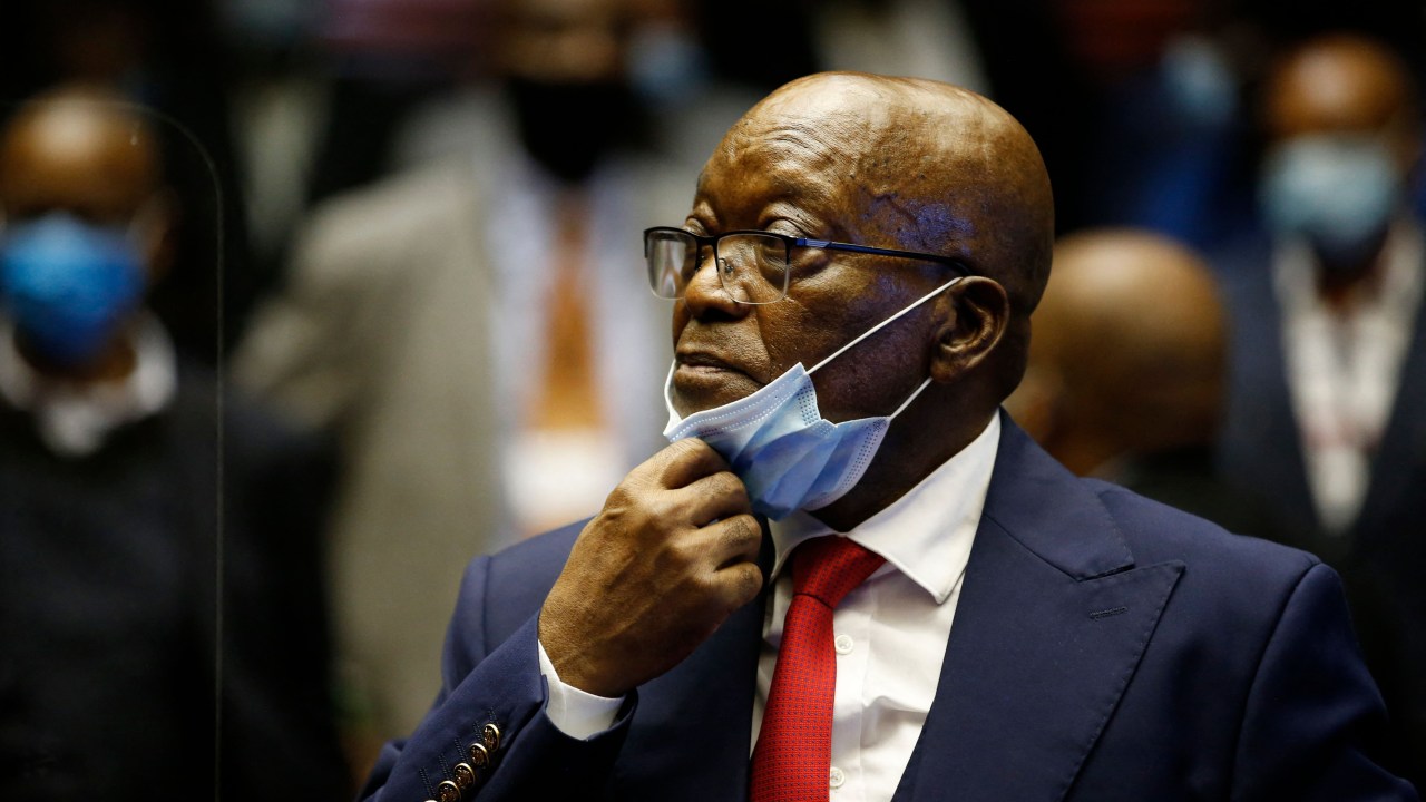 Ex-presidente sul-africano Jacob Zuma durante audiência em tribunal em Pietermaritzburg. 26/05/2021