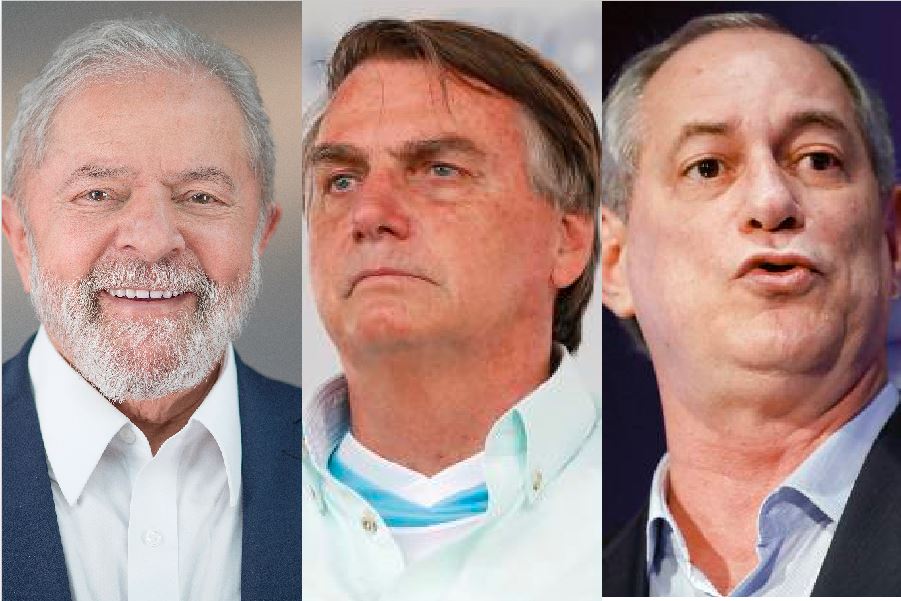 Os presidenciáveis Lula, Bolsonaro e Ciro