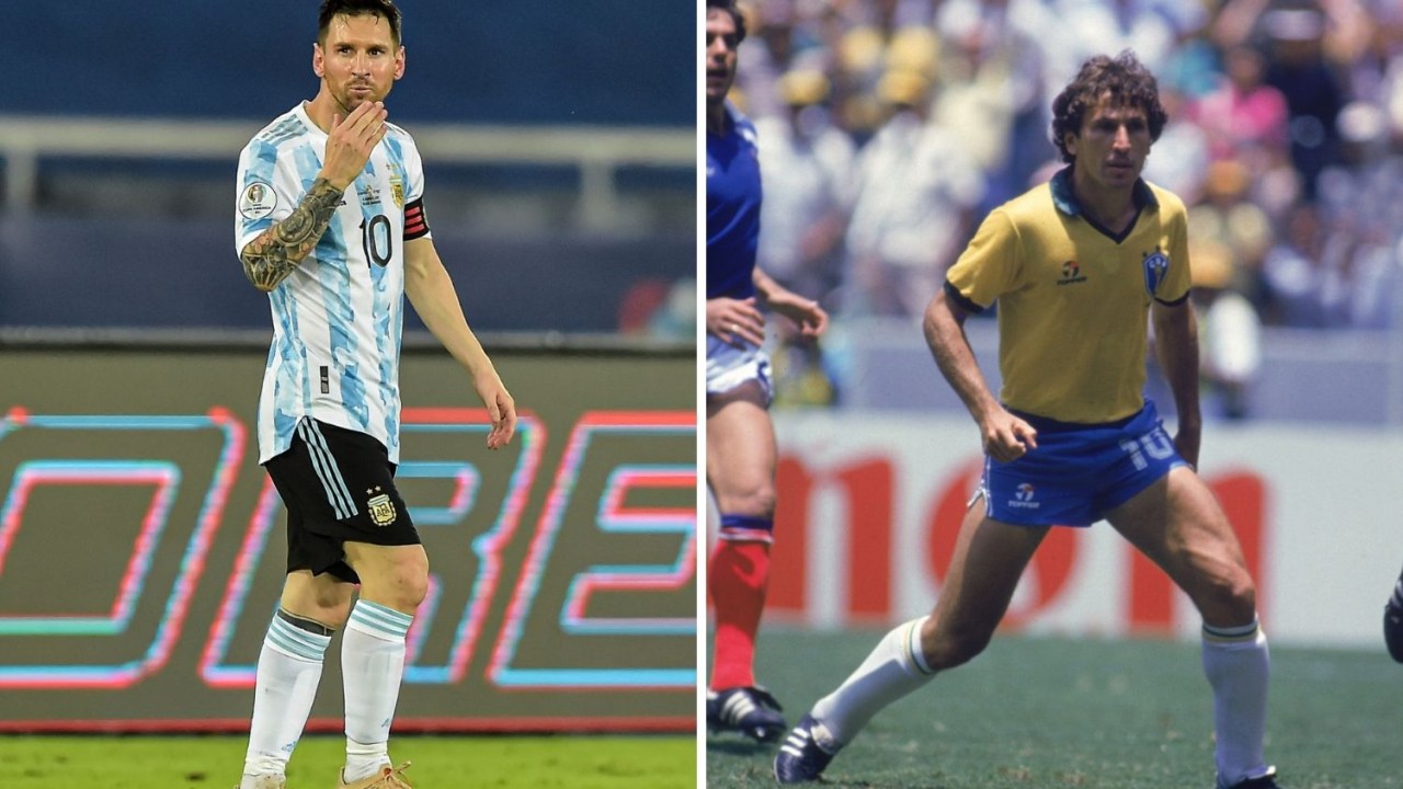 Messi e Zico, jogando pelas suas seleçoes