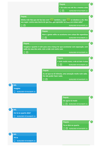 Trecho do chat em que Thayna menciona que Jairinho fazia o mesmo com o sobrinho