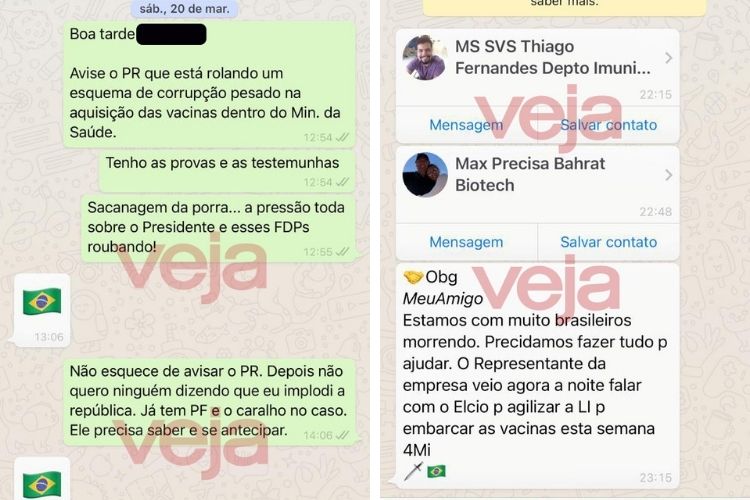 Troca de mensagens obtidas por VEJA -