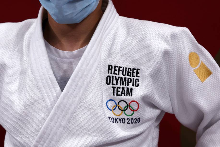 Sanda Aldass, da Equipe Olímpica de Refugiados, antes de duelo no judô -,