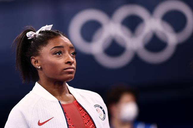 A ginasta Simone Biles, dos Estados Unidos, durante os Jogos Olímpicos de Tóquio - -