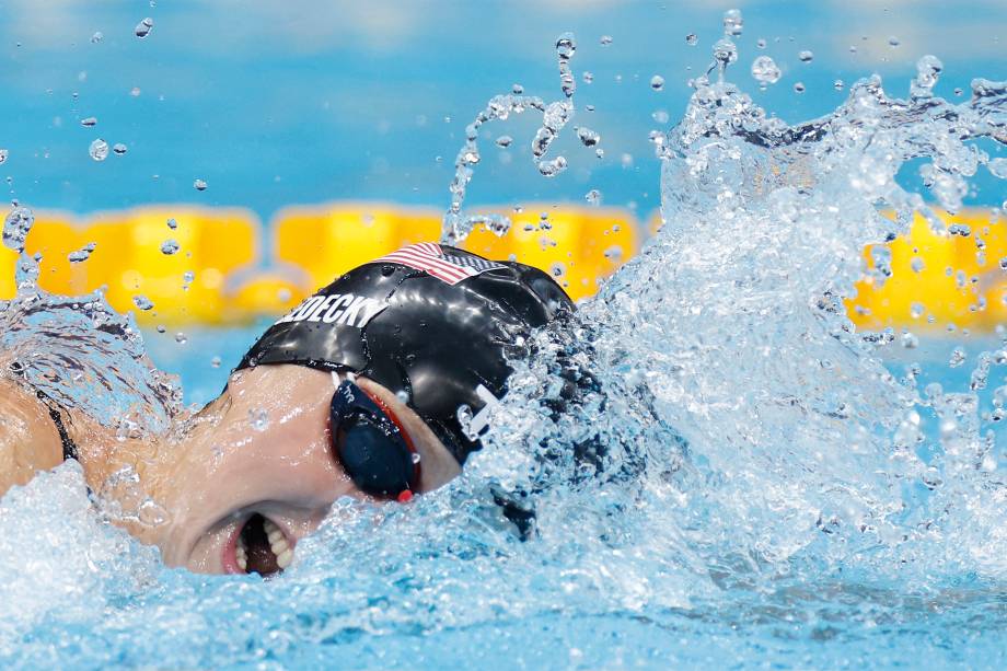 A nadadora Kathleen Ledecky, dos Estados Unidos, na competição dos 1500m livres -