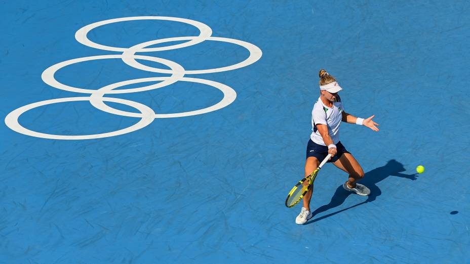 Laura Pigossi, do Brasil, durante partida válida pelo bronze -