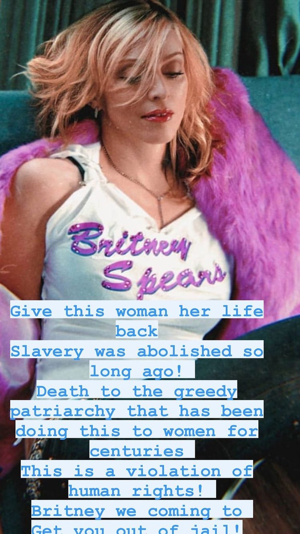 Reprodução do texto publicado por Madonna em defesa de Britney Spears