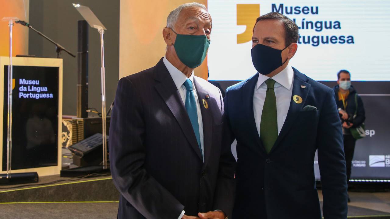 Marcelo Rebelo de Sousa, presidente de Portugal, ao lado do governador de São Paulo, João Doria