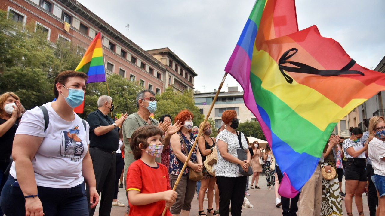 Protesto contra homofobia em Barcelona, Espanha. 06/07/2021