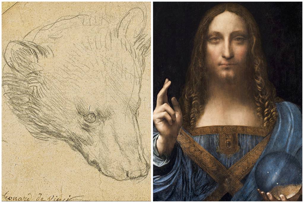 HEAD-OF-A-BEAR—LEONARDO-DA-VINCI—CHRISTIE’S-2021.jpg2 MICRO E MACRO - O desenho Cabeça de um Urso (à esq.) e o recordista Salvator Mundi: mistérios -