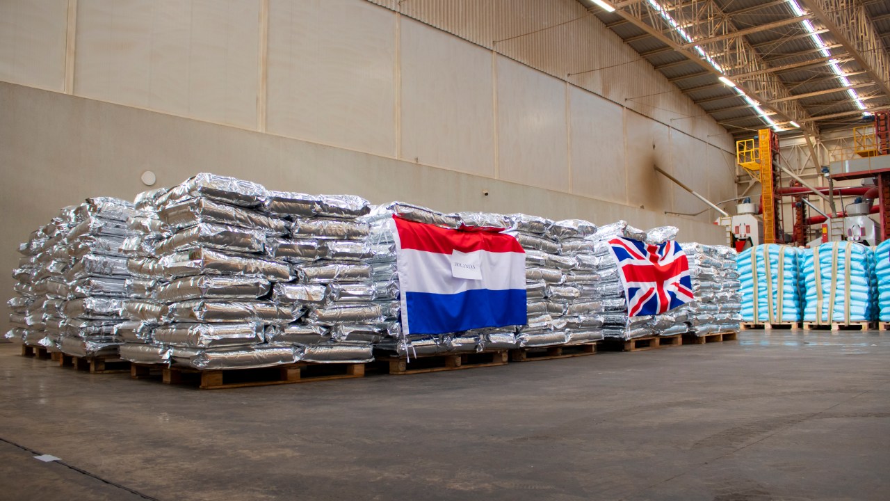 Carregamento com 20 toneladas de sementes de cânhamo paraguaio pronto para exportação