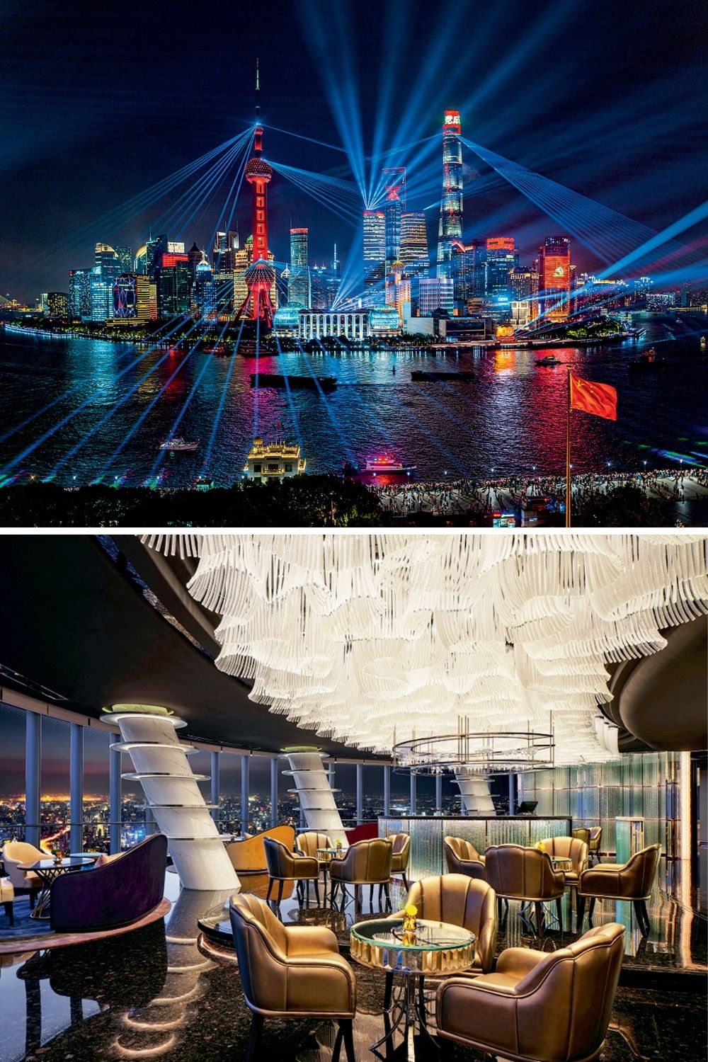 PARA O ALTO E AVANTE - Shangai Tower: a maior torre da China e seu lounge (abaixo): centro global -