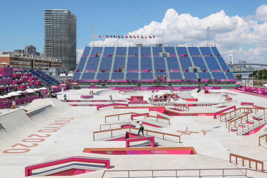 Vista geral do local da competição, o Ariake Sports Park Skateboarding -