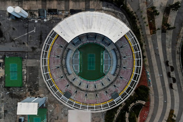 Vista de drone do Pavilhão de Tênis, atualmente, no Rio Janeiro - 