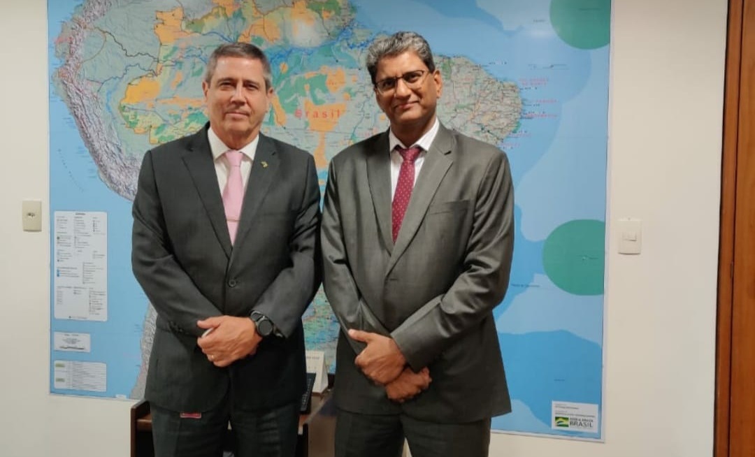 O então ministro-chefe da Casa Civil, Walter Braga Netto, e o embaixador da Índia no Brasil, Suresh Reddy, durante reunião no Palácio do Planalto no dia 13 de outubro de 2020