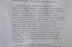 Trecho de telegrama reservado do Itamaraty, enviado em 19 de outubro pelo Secretaria de Estado das Relações Exteriores à embaixada do Brasil em Nova Delhi