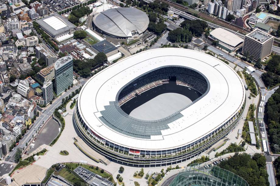 Vista aérea do Estádio Olímpico de Tóquio, no Japão -