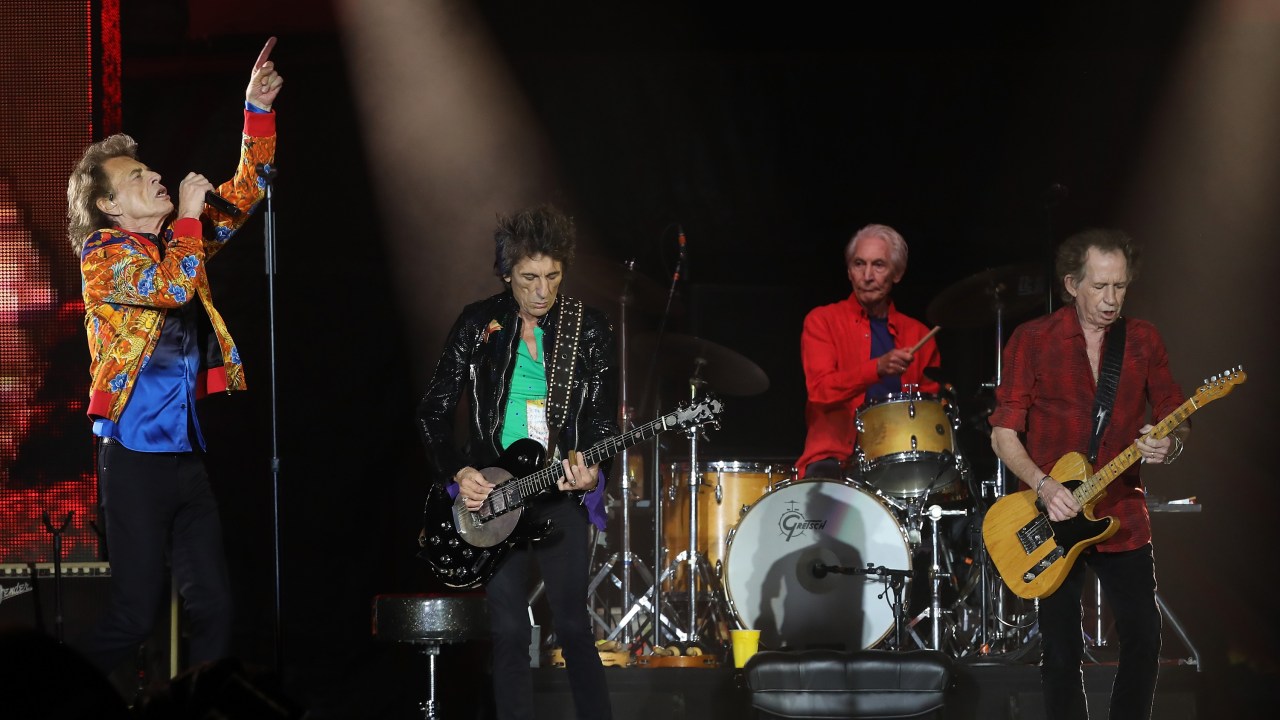 EAST RUTHERFORD, NEW JERSEY - AUGUST 05: (L-R) Mick Jagger, Ron Wood, Charlie Watts, and Keith Richards of The Rolling Stones perform at MetLife Stadium on August 05, 2019 in East Rutherford, New Jersey. (Photo by Taylor Hill/Getty Images)