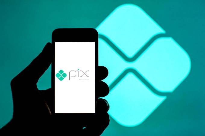 In this photo illustration a Pix logo seen displayed on a