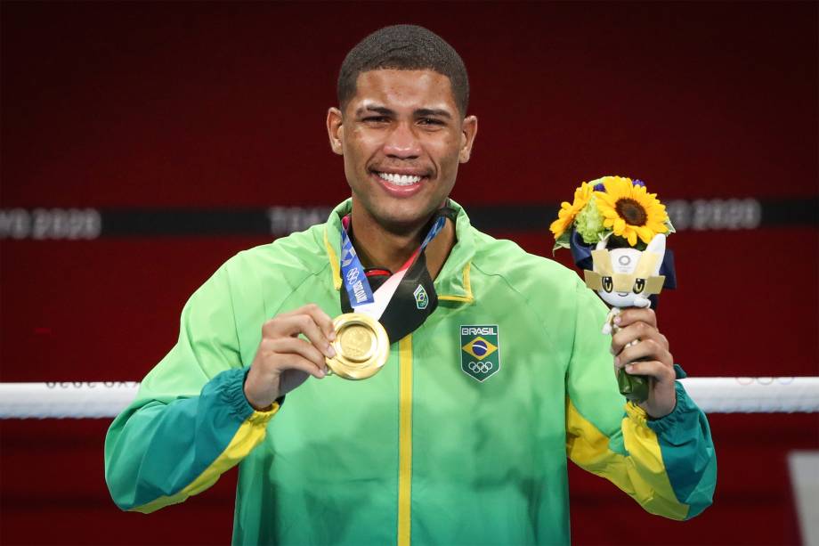 Hebert Conceição, do Brazil, após ganhar o ouro no boxe