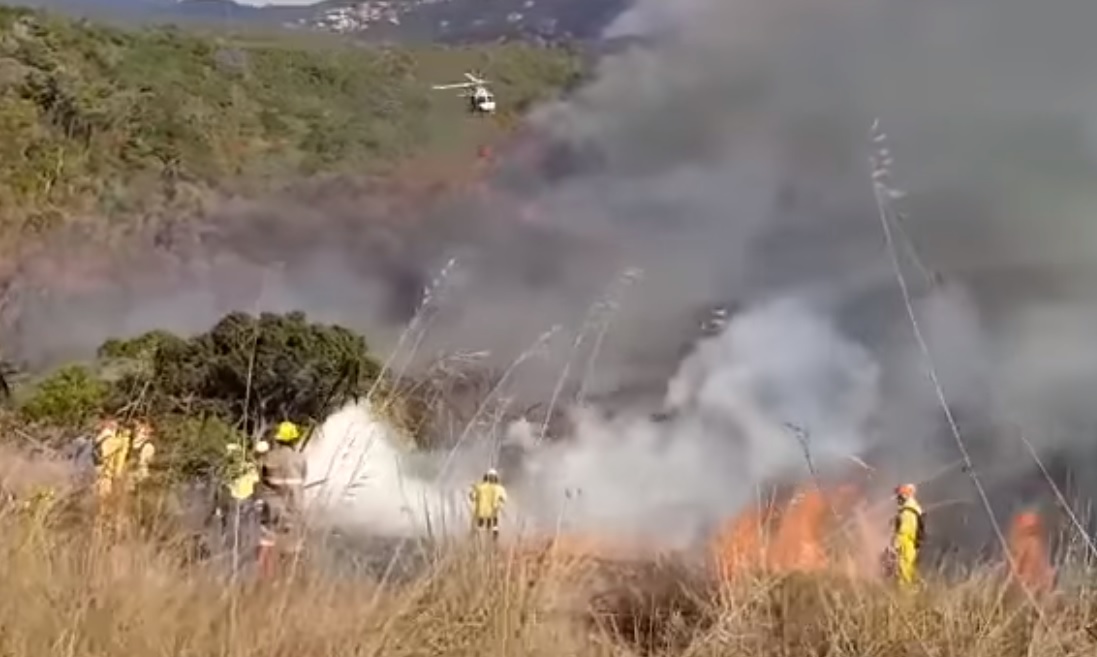 Brigadistas lutaram contra as chamas com a ajuda de helicóptero da Polícia Militar de São Paulo