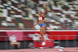 Venezuela's Yulimar Rojas competes in the women's triple jump final during the Tokyo 2020 Olympic Games at the Olympic Stadium in Tokyo on August 1, 2021. (Photo by Andrej ISAKOVIC / AFP)