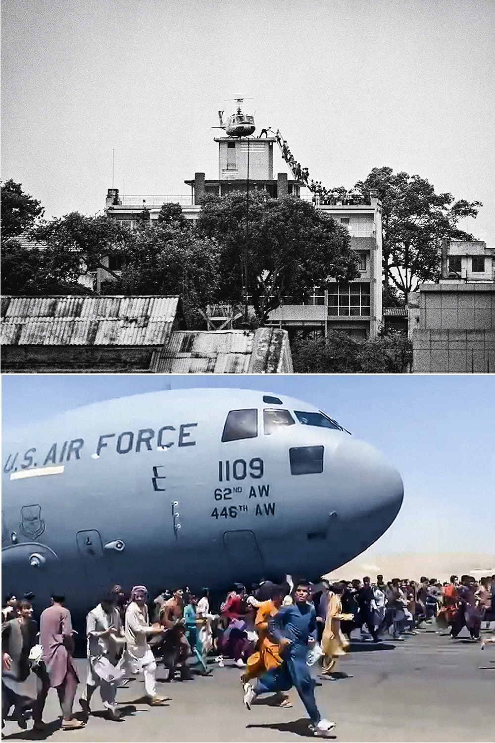 PELO AR - Caos na pista do aeroporto de Cabul: tentativa desesperada de embarcar nos aviões militares para escapar do país reavivou na memória a fila por um lugar no último helicóptero a deixar Saigon, em 1975 -