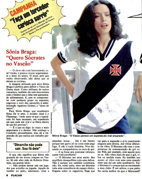 Sônia Braga fala sobre Sócrates em edição de 1979