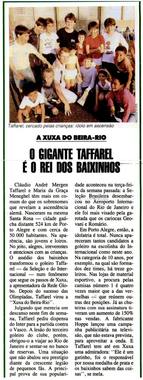 Trecho de matéria com Taffarel em 1988