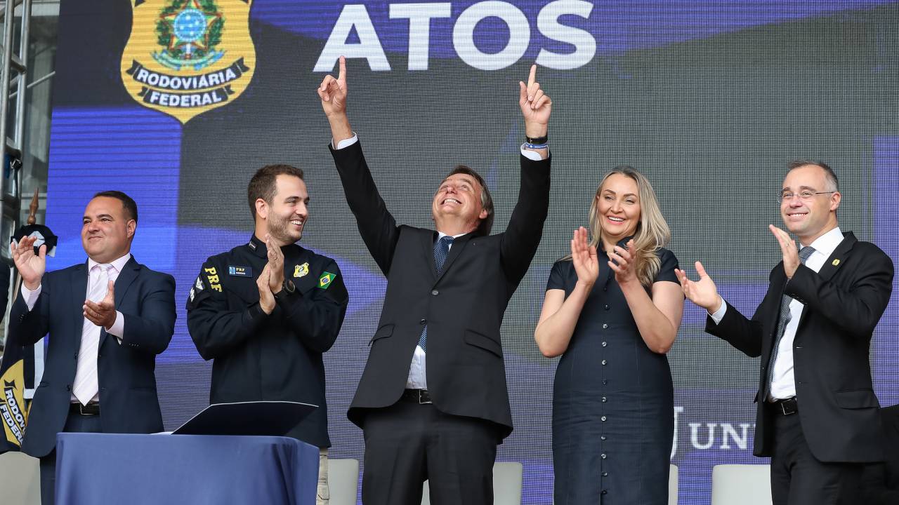 O presidente Jair Bolsonaro, durante cerimônia de formatura de policiais em Santa Catarina