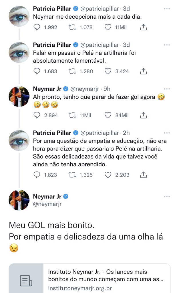 Neymar mencionando o instituto na discussão com Patrícia Pillar -