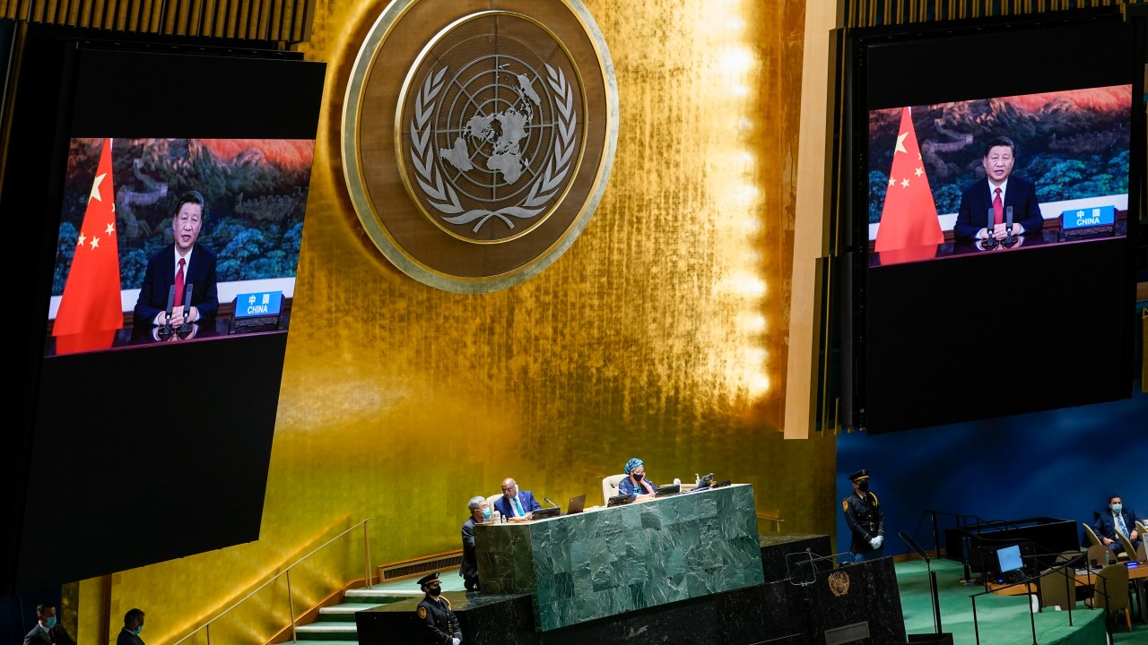 Presidente chinês, Xi Jinping, em vídeo exibido na Assembleia Geral da ONU. 21/09/2021