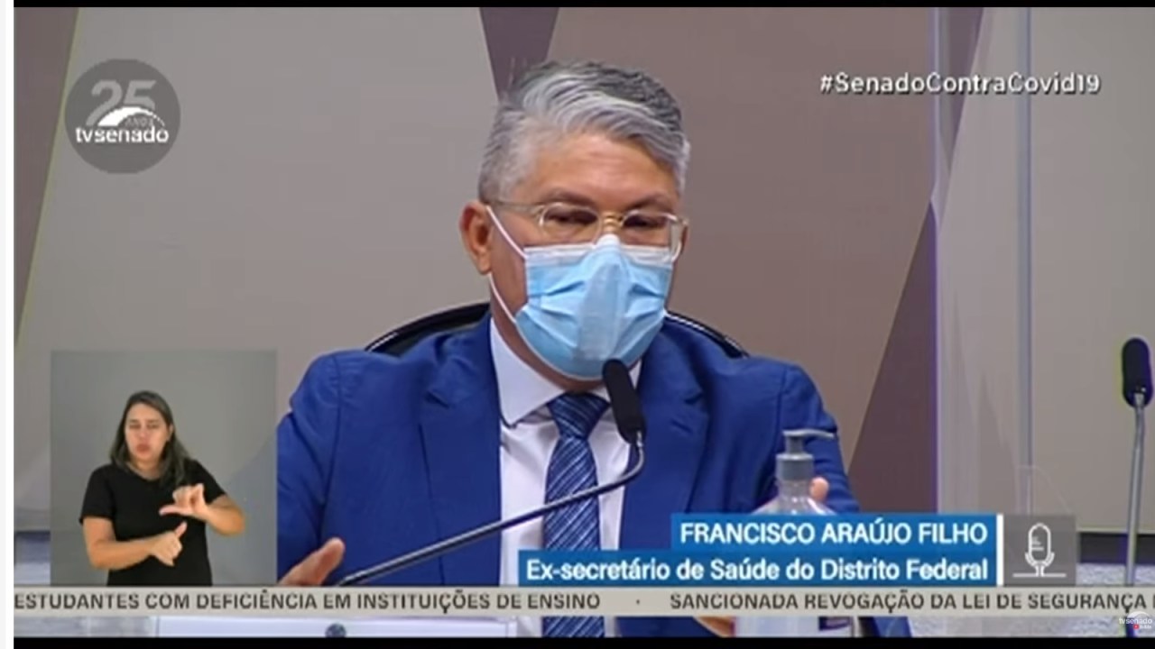 O ex-secretário de Saúde do Distrito Distrito Federal Francisco Araújo Filho, durante depoimento à CPI da Pandemia no Senado