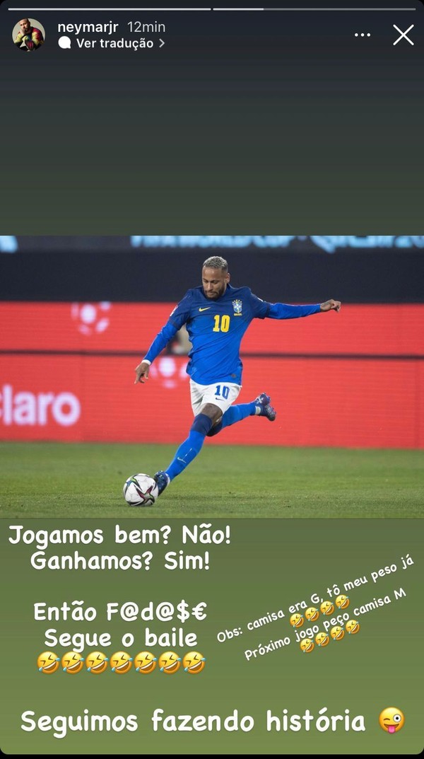 Neymar respondeu aos críticos nos Stories do Instagram -