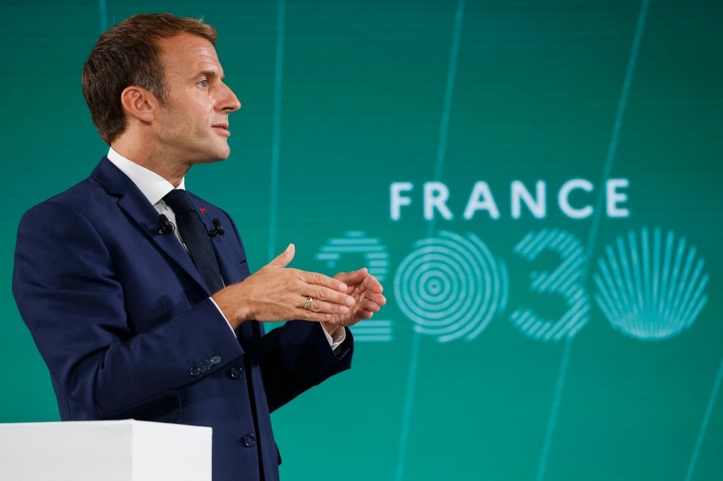 Presidente francês, Emmanuel Macron, apresenta plano "França 2030" em Paris. 12/10/2021