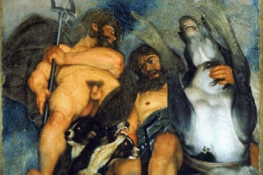 Parte da pintura de teto 'Júpiter, Netuno e Plutão', feita por Caravaggio no século XVI.