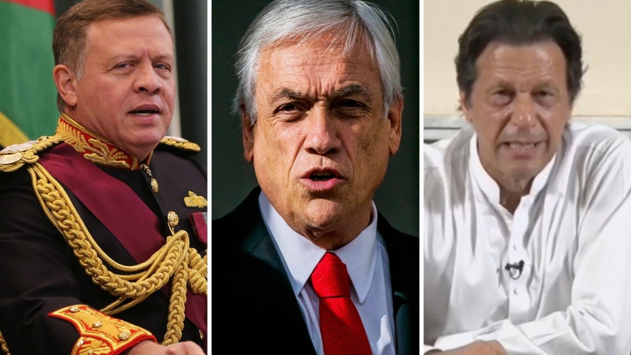 Rei Abdullah II, da Jordânia, presidente chileno Sebastián Piñera, e primeiro-ministro do Paquistão, Imran Khan: alguns dos líderes citados na investigação Pandora Papers