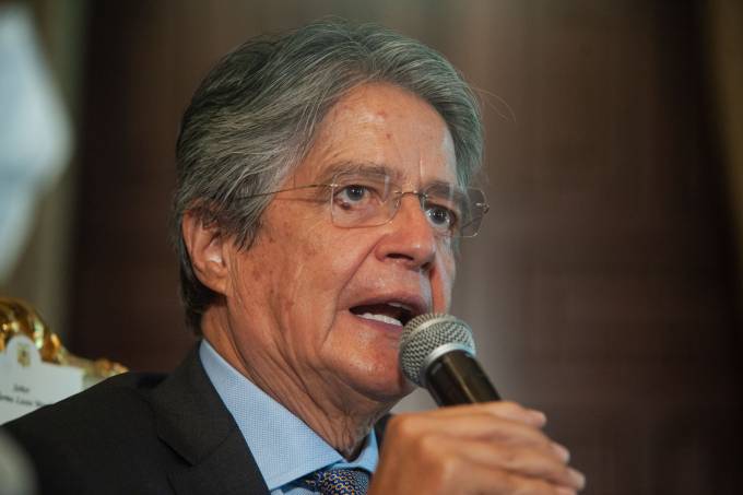 Guillermo Lasso president-elect of Ecuador speaks at a press