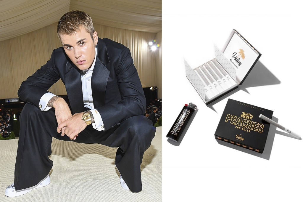 VANTAGENS DO FUMACÊ - Bieber, patrocinador dos cigarros Peaches: notório consumidor desde muito antes da legalização, o cantor canadense alardeia haver aprendido, com o tempo, que a maconha contribui com benefícios “para a experiência humana” -