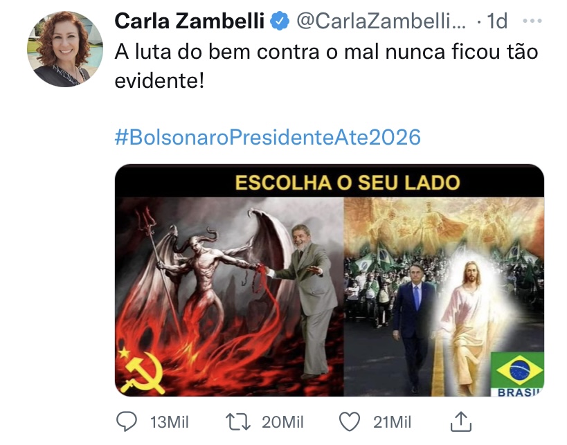 Tuíte de Carla Zambelli