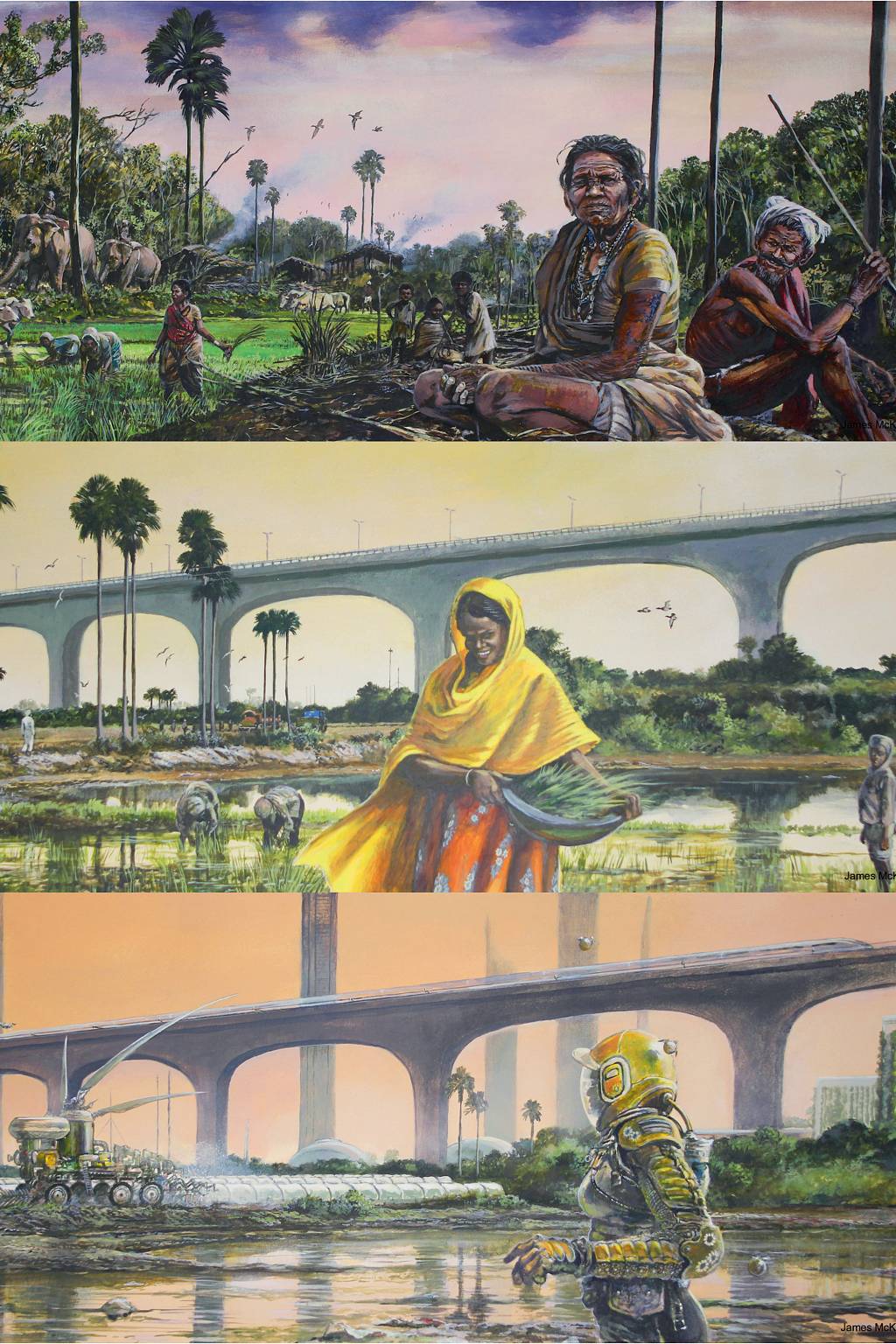 TERRA 2500-INDIA-1.jpg ROBÔ HUMANO - Roupas e recursos tecnológicos capazes de proteger o ser humano do calor extremo podem vir a ser indispensáveis à sobrevivência. Na Índia, as poucas áreas cultiváveis teriam pouca presença humana em razão do aquecimento excessivo e da necessidade de uso de equipamentos especiais -