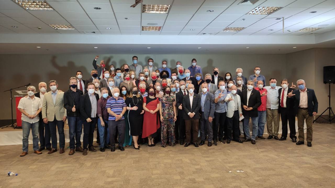 O ex-presidente Lula, em reunião com as bancadas do PT no Senado e na Câmara dos Deputados, em Brasília