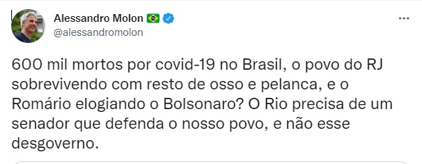 Alessandro Molon critica Romário no Twitter