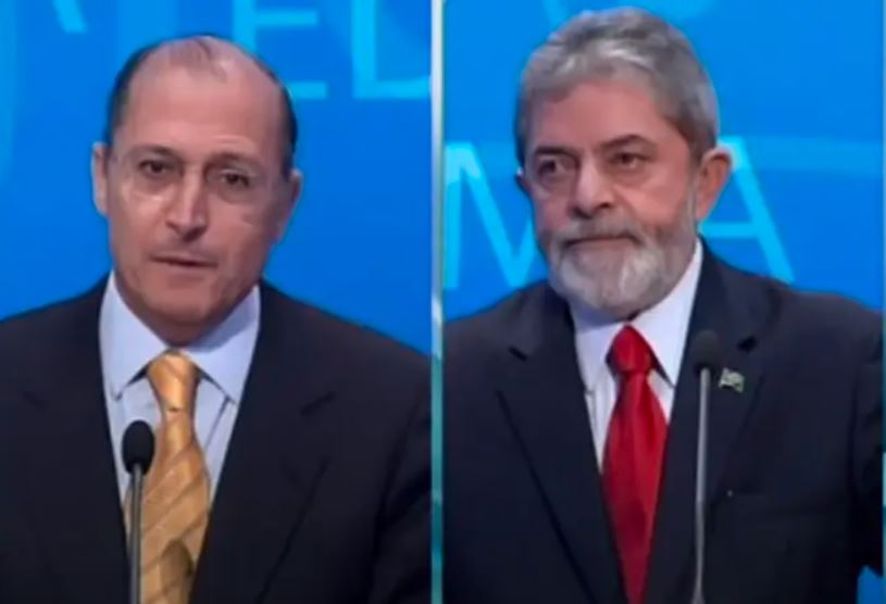 Alckmin e Lula em debate presidencial na TV Band, em 2006 -