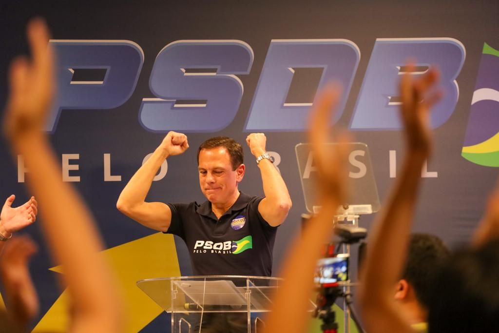 O governador João Doria celebra a sua vitória nas prévias do PSDB